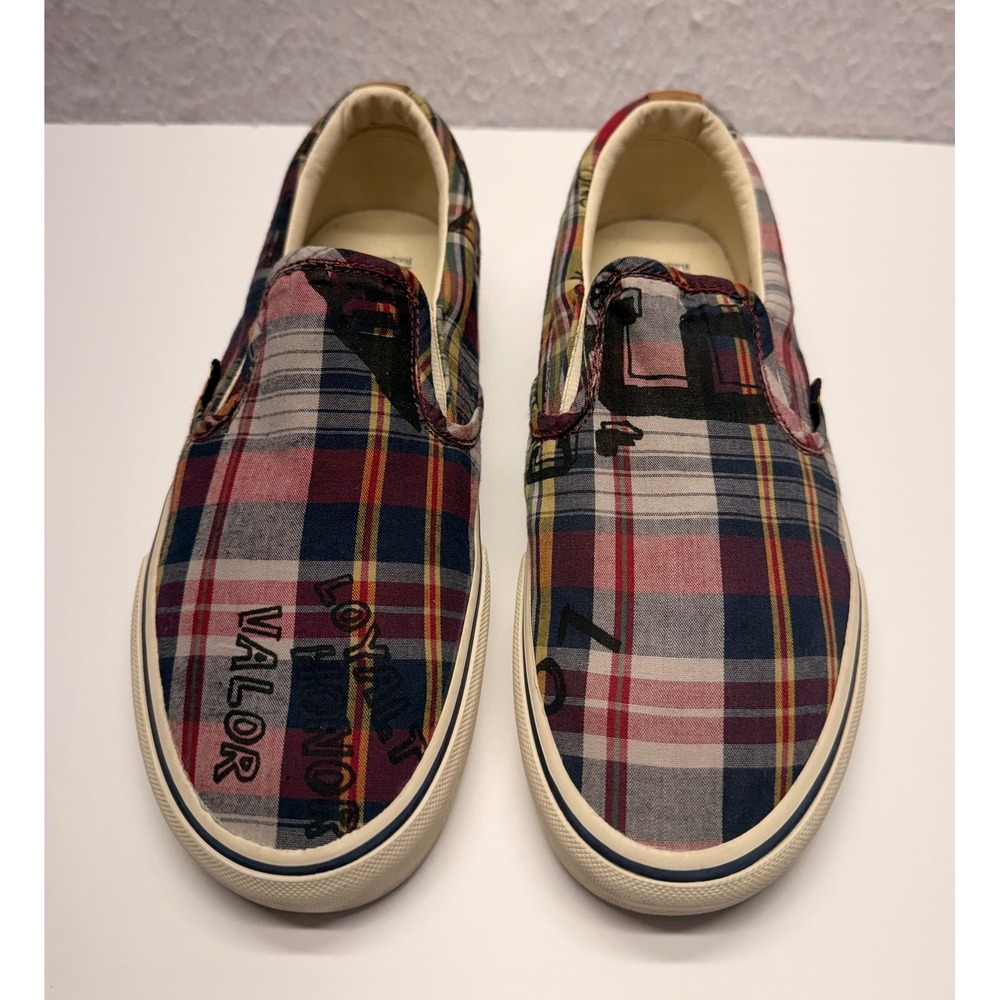 Polo Ralph Lauren Keaton-Slip Plaid Valor Graphic Mens Sneakers Red Blue 8